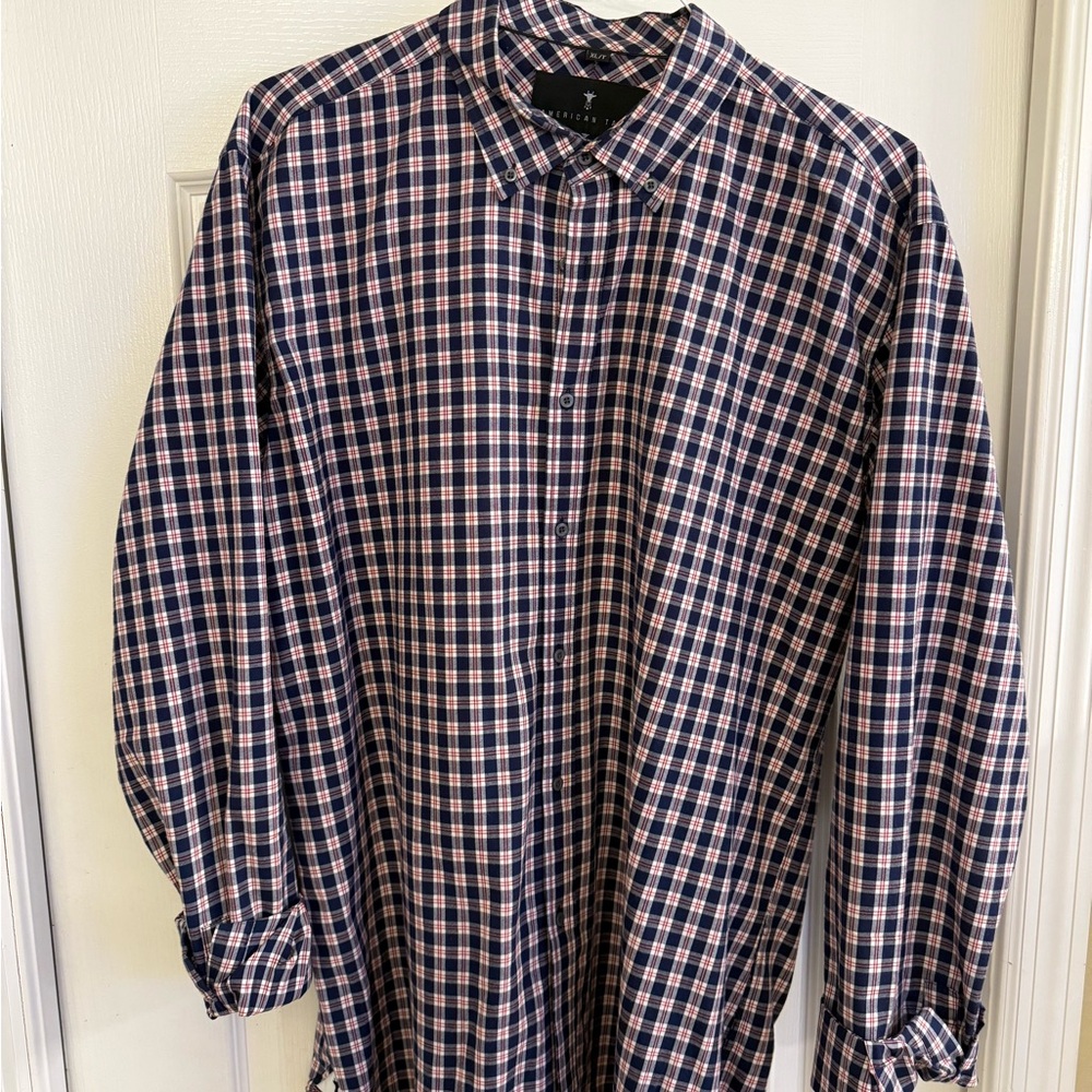 American Tall XL-Tall: Classic Navy and Red Checkered Men's Shirt, light flannel